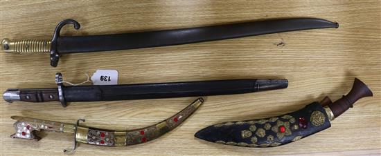 Eastern dagger, Kukri, two bayonets